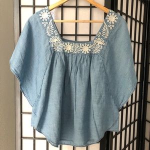 Embroidered Denim Butterfly Top